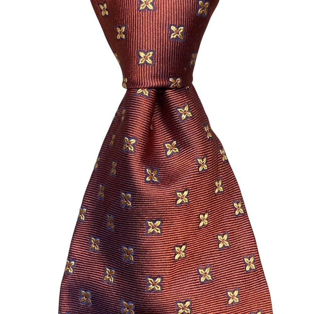 New Vintage Banana Republic Silk Tie Jacquard Floral Mens Orange Italy Luxury